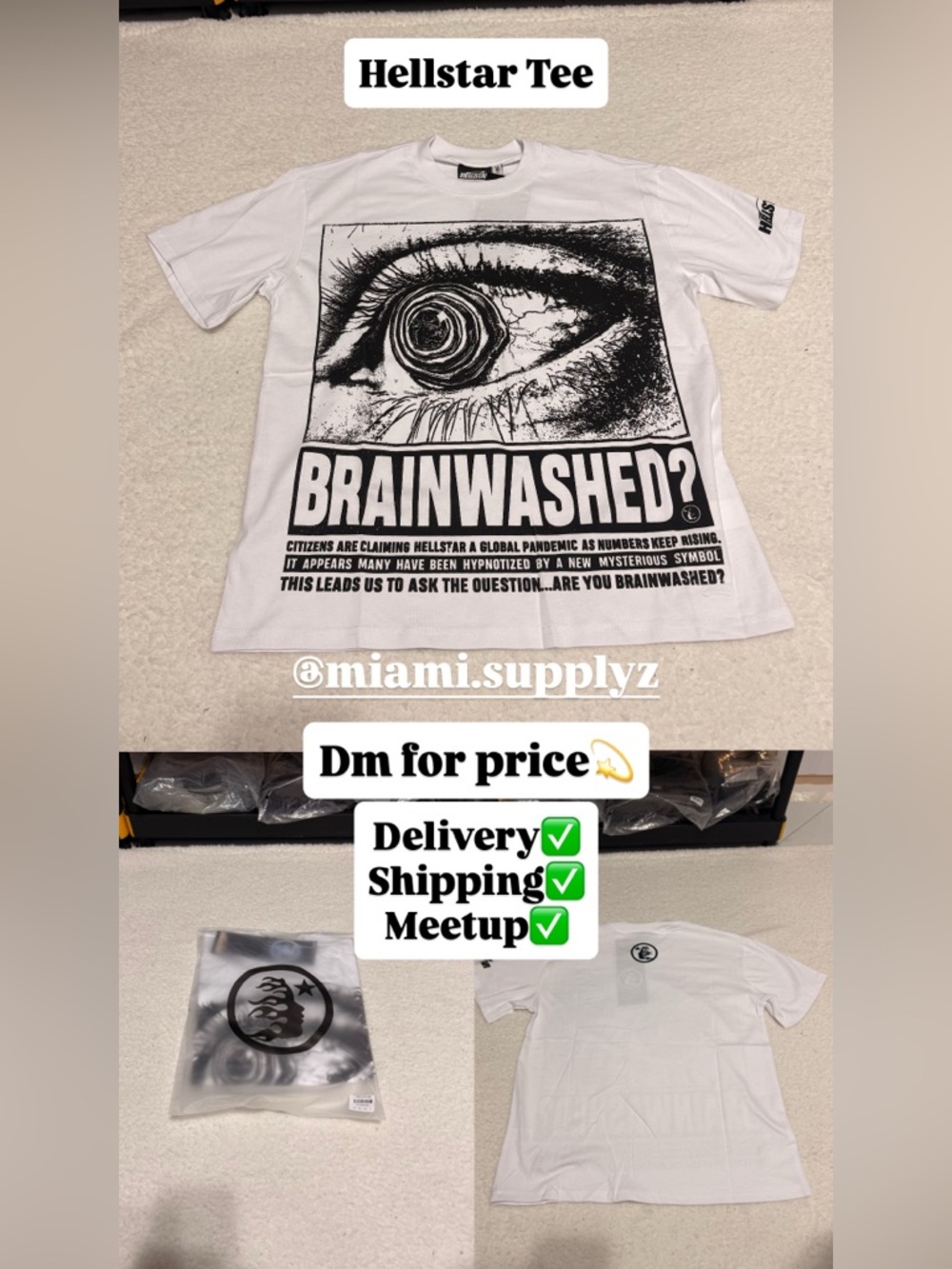 Hellstar Brainwashed Tee - White with Black Graphic